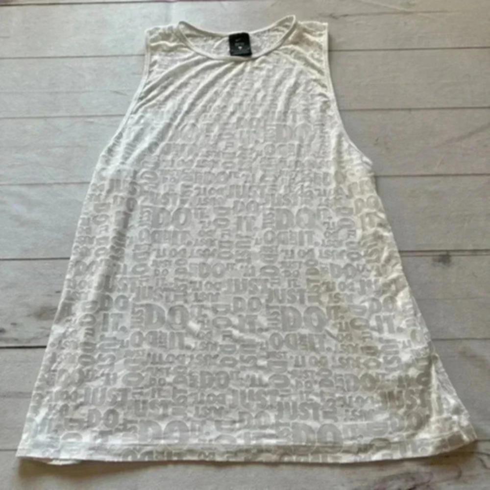 Nike Pro Dri Fit Just Do It Burnout Tank White Muscle Tee Semi Sheer